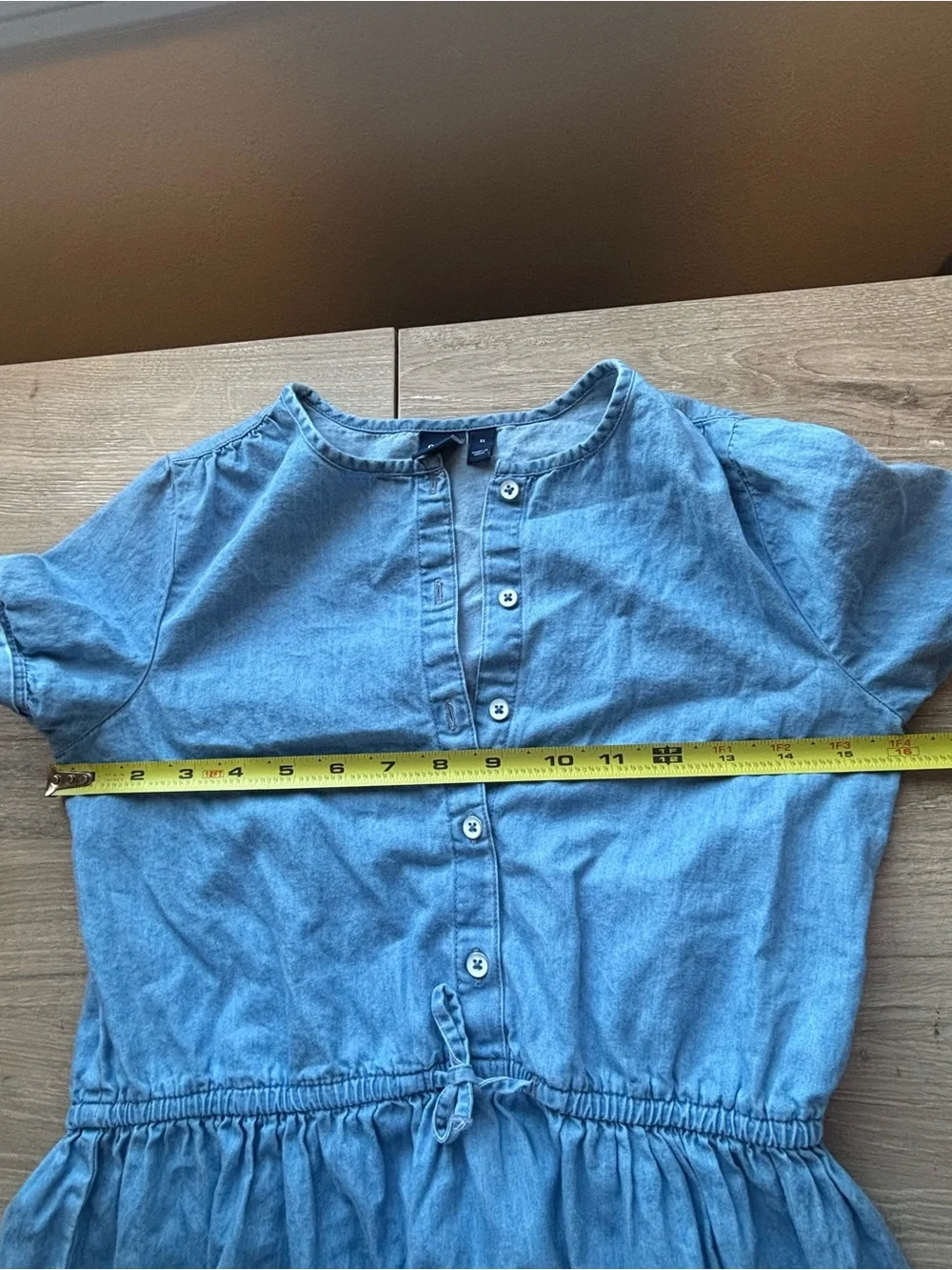 GAP Girls Chambray Denim Short Sleeve Button Front Dress - Light Wash, Size XL